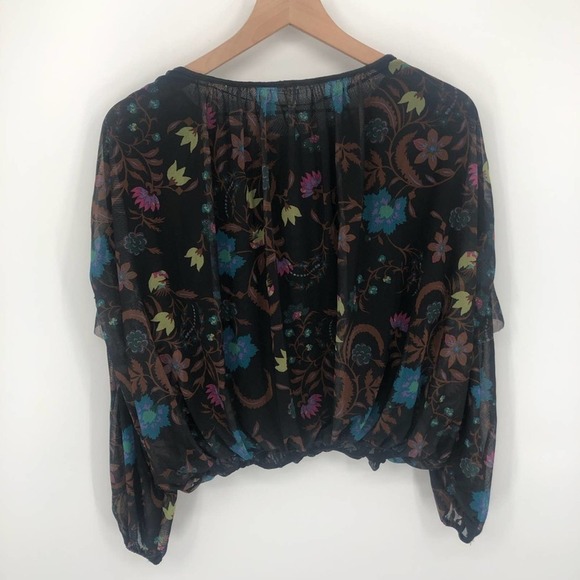 FREE PEOPLE Wildflower Honey Peasant Mesh Blouse Black Combo Size XS NEW - Picture 4 of 16